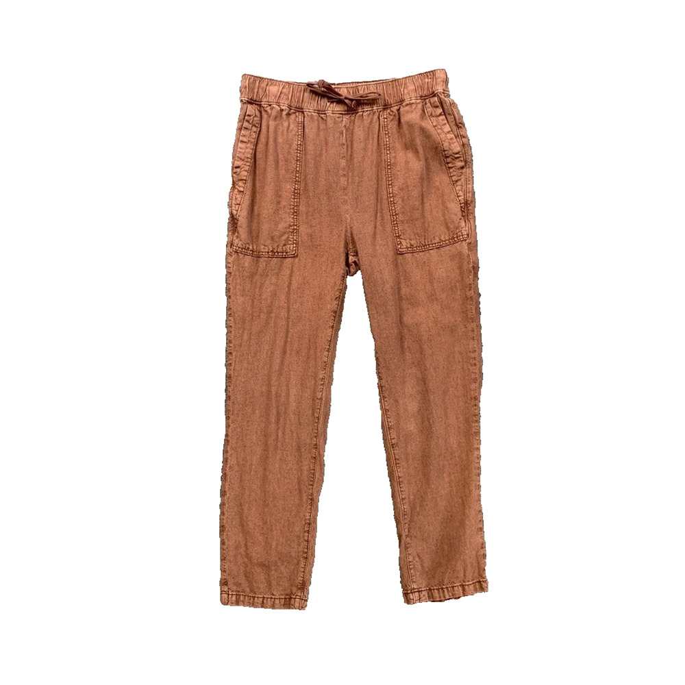 Pilcro Pants Womens XS Extra Small Brown Linen Blend Pull‎ On Drawstring Cropped